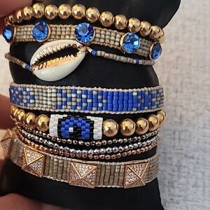 Boho Chic Blue and Gold Bracelet Set